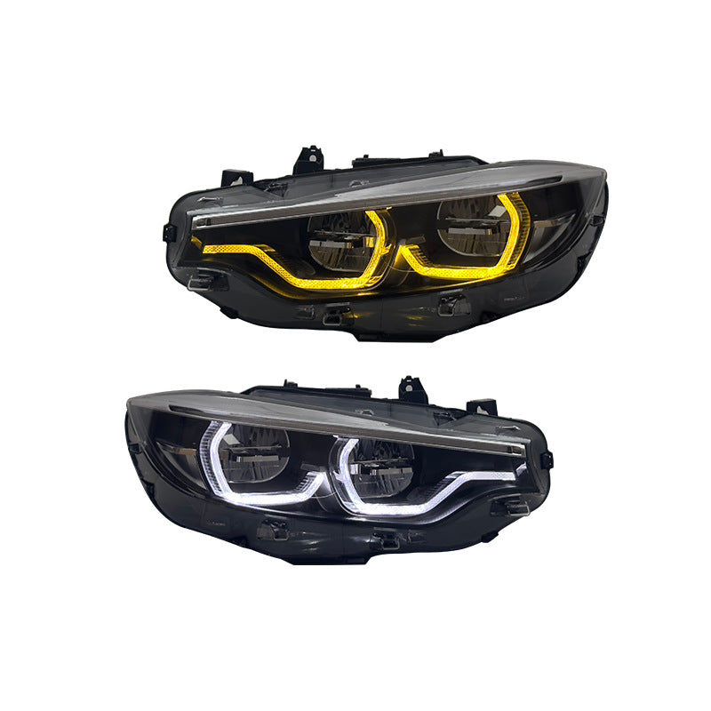 GTS Style LED Headlights for BMW 4-Series 2013-2020 F32 F82 F36 with Yellow Red DRL