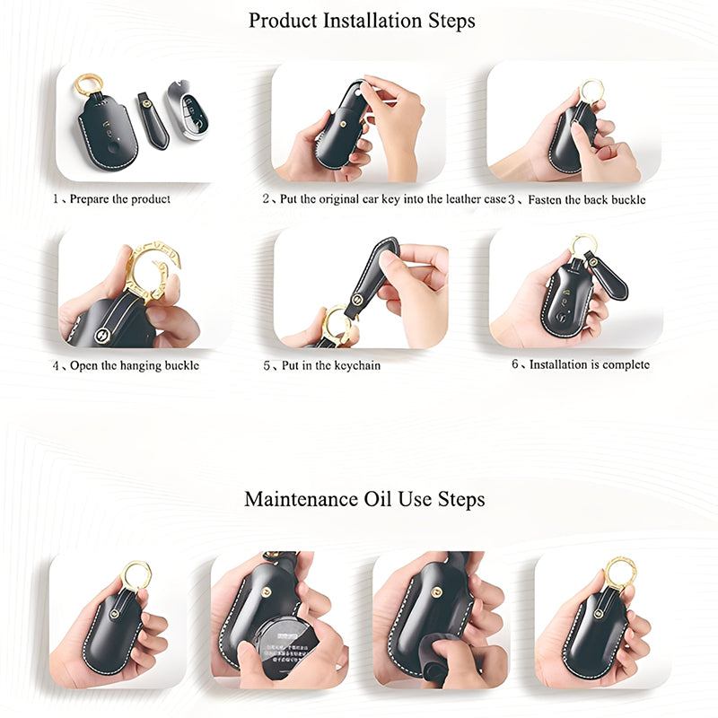 Amancarport Leather Car Key Case with Gift Box, Compatible with VW Tiguan, Touareg, Atlas, Jetta, Passat, Golf Alltrack, Arteon, and Routan