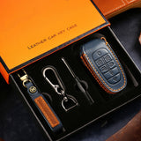Genuine Leather Key Fob Cover for Hyundai Sonata, Santa Fe, Tucson, Palisade, - 3/4/5/6/7 Button Protective Case