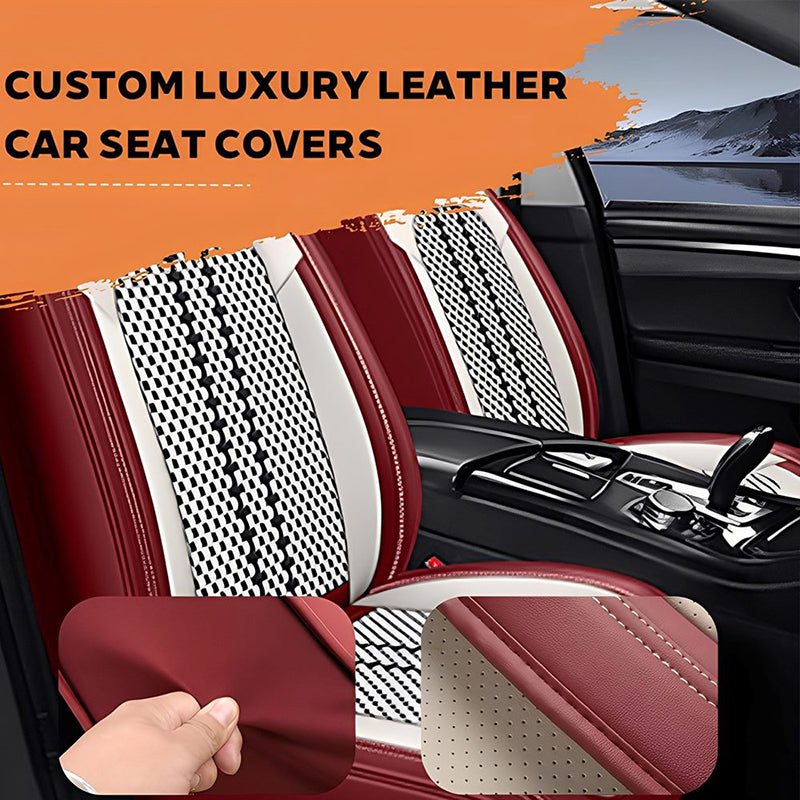 Amancarport Universal Leather Car Seat Covers Full Set - Breathable Leather and Ice Silk Front and Rear Seat Covers