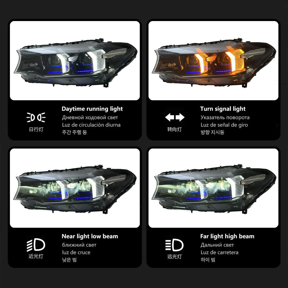 BMW 5 Series G30 2018-2020 Snake Eyes Style LED Lens Headlights Assembly Upgrade