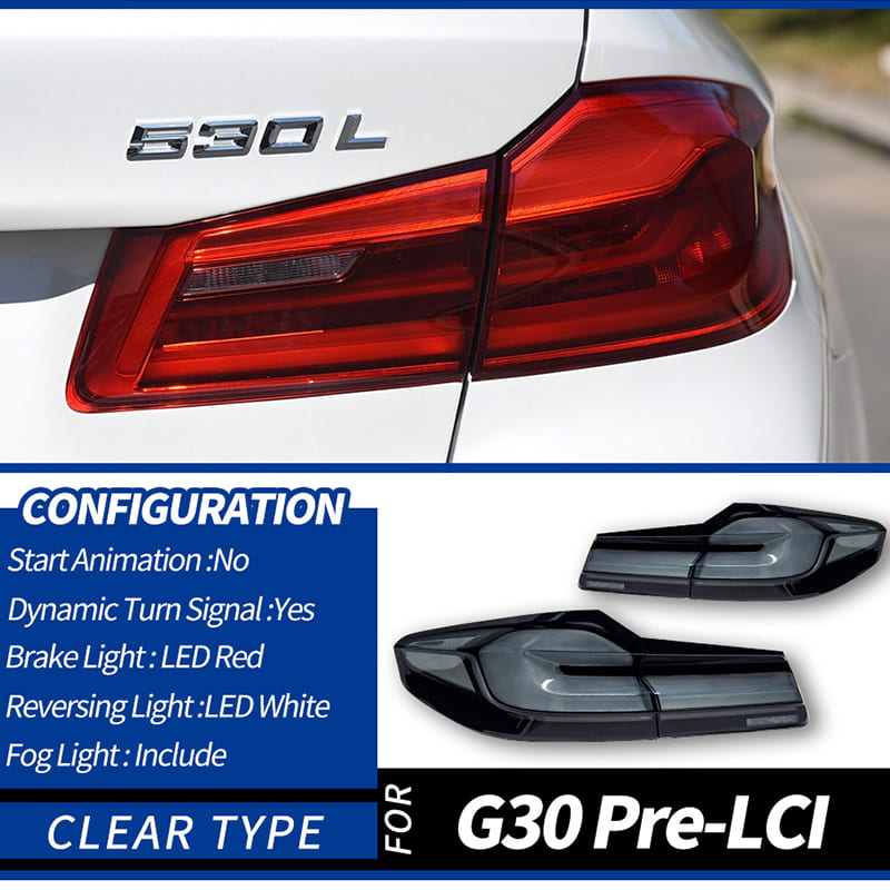 BMW 5 Series G30 & F90 M5 LCI Style Clear LED Tail Lights (2018–2020)