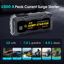 Load image into Gallery viewer, 1500A UltraSafe Jump Starter – 12V Lithium Battery Booster for Gas &amp; Diesel Vehicles with Power Bank &amp; LED Flashlight
