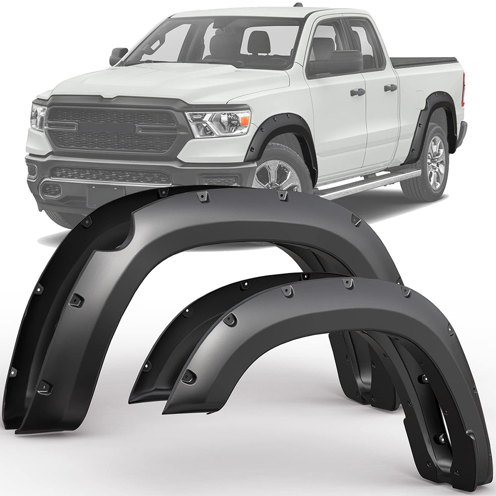 Fender Flares for 2002–2024 Dodge Ram 1500 – Matte Black, 4-Piece Wheel Arch Protector