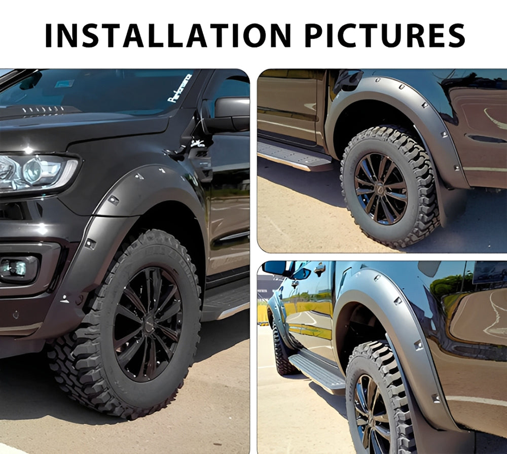 Matte Black LED Fender Flares for 2015–2025 Ford Ranger T7/T8/T9 – Front & Rear Wheel Arch Kit