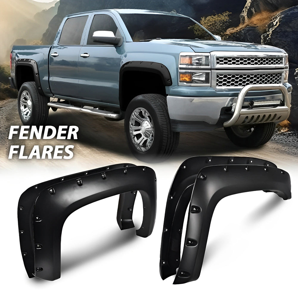 Front & Rear Fender Flares Kit for 2007–2013 Chevy Silverado 1500 Long Bed – Textured Finish (Not for GMC Sierra)