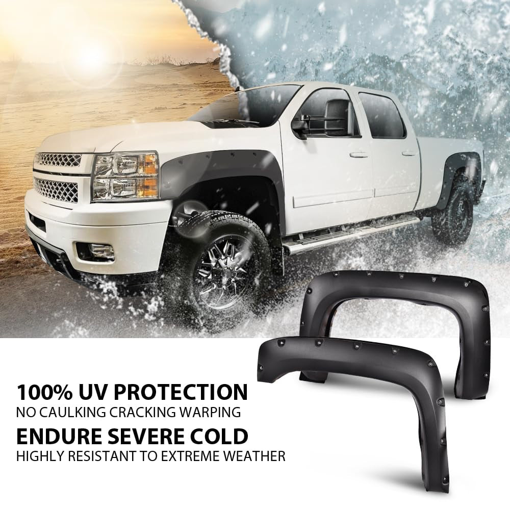 Front & Rear Fender Flares Kit for 2007–2013 Chevy Silverado 1500 Long Bed – Textured Finish (Not for GMC Sierra)