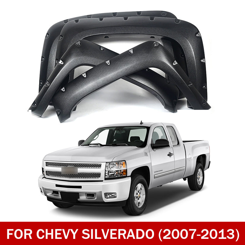 Front & Rear Fender Flares Kit for 2007–2013 Chevy Silverado 1500 Long Bed – Textured Finish (Not for GMC Sierra)