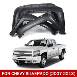 Front & Rear Fender Flares Kit for 2007–2013 Chevy Silverado 1500 Long Bed – Textured Finish (Not for GMC Sierra)
