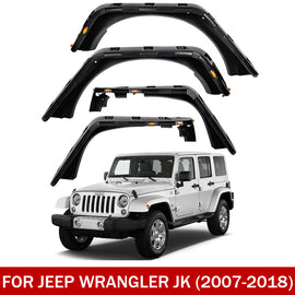Front & Rear Fender Flares Kit for 2007–2018 Jeep Wrangler JK – 4-Piece Set with LED Lights