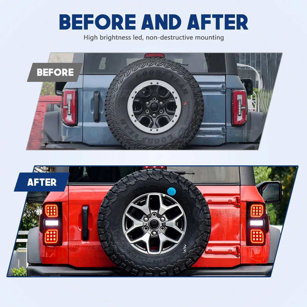 2021–2025 Ford Bronco 2/4-Door Raptor Style LED/ OLED Tail Lights with Starting Animation (Excludes Raptor & Sport)