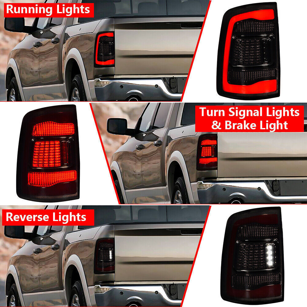 2009–2018 Dodge Ram 1500/2500/3500 LED Tail Lights with Start-up Animation, Sequential Turn Signal, Smoked Lens (Pair)