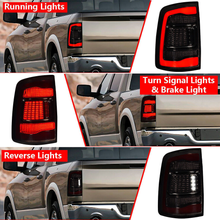 Load image into Gallery viewer, 2009–2018 Dodge Ram 1500/2500/3500 LED Tail Lights with Start-up Animation, Sequential Turn Signal, Smoked Lens (Pair)