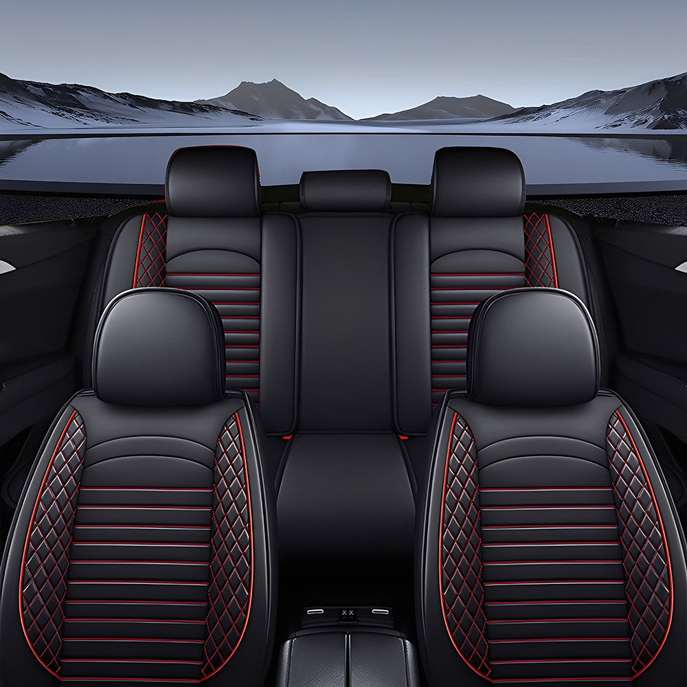 Amancarport® 5-Piece Car Seat Covers Full Set – Universal Faux Leather Cushions for Cars, SUVs & Trucks