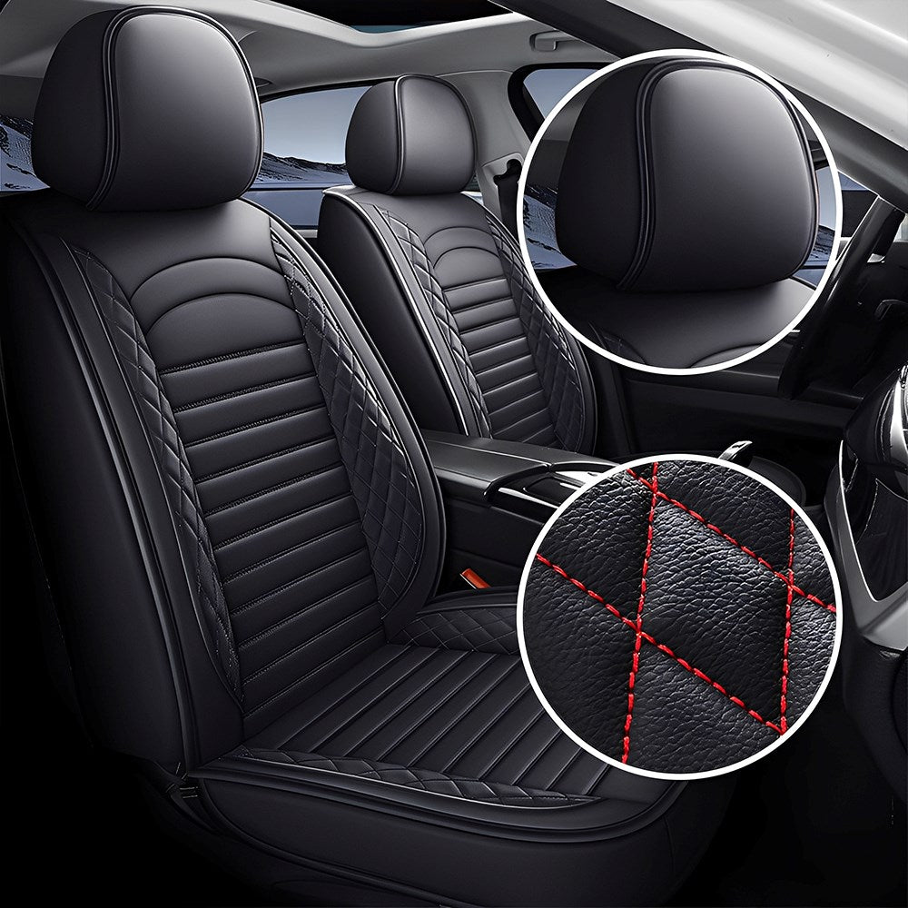 Amancarport® 5-Piece Car Seat Covers Full Set – Universal Faux Leather Cushions for Cars, SUVs & Trucks