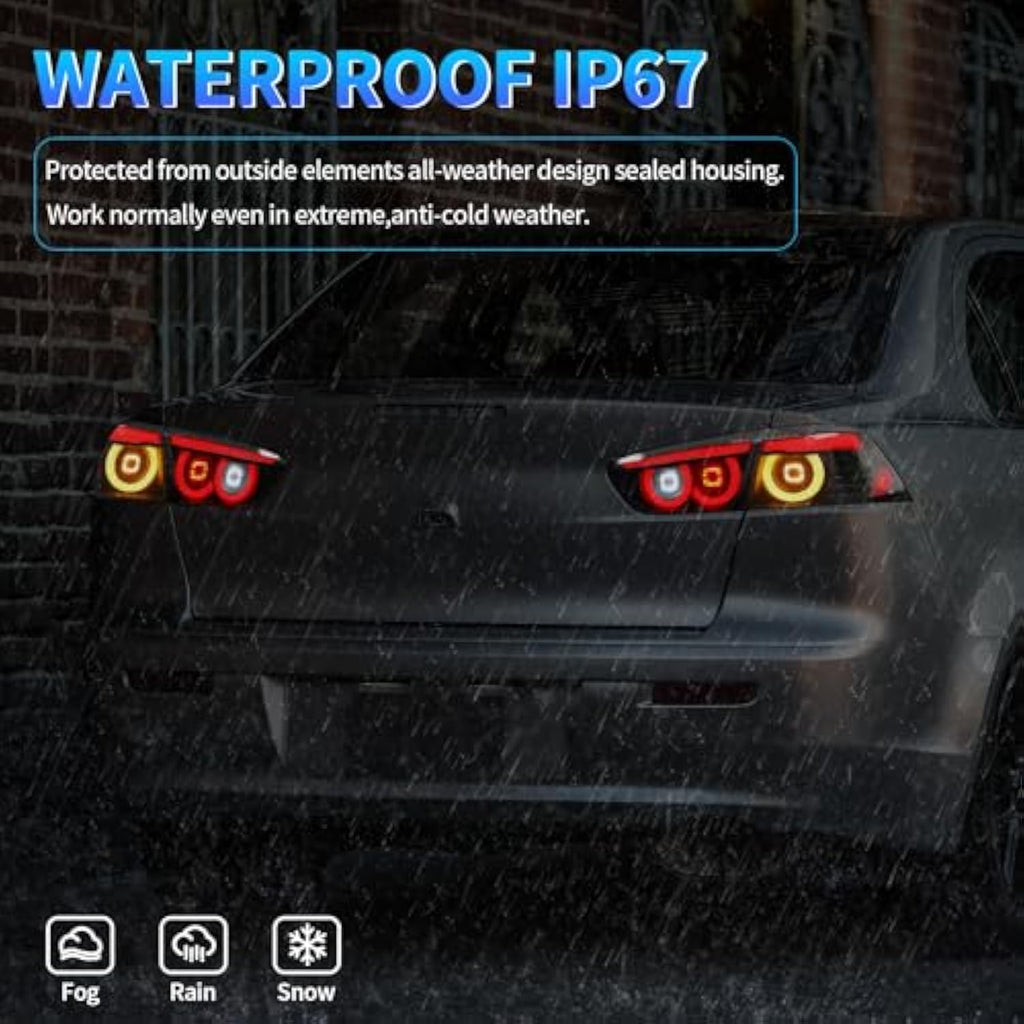 Mitsubishi Lancer EVO X 2008–2020 LED Taillights Assembly, Sequential Turn Signals, Plug & Play