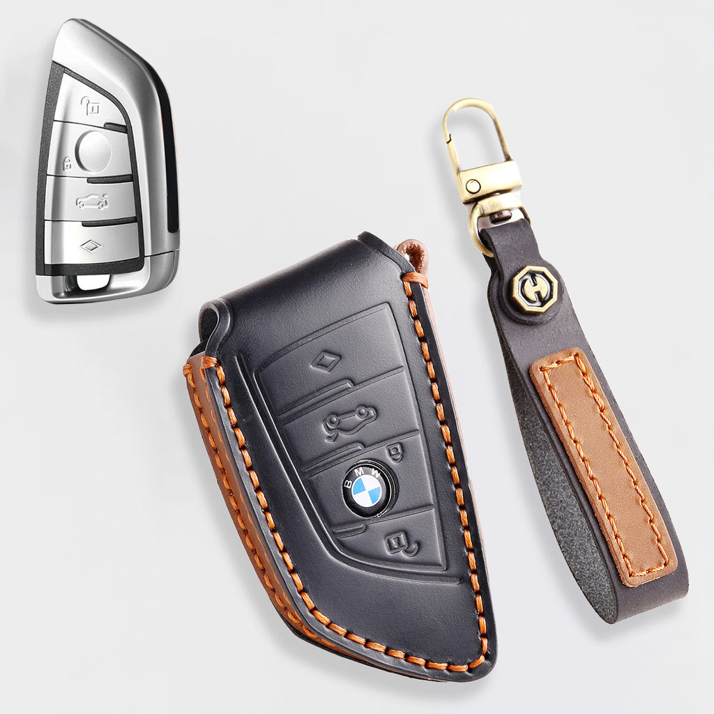 Genuine Leather Key Fob Cover for BMW 1 3 4 5 7 Series X1 X3 X4 X5 X6 X7 330i 530i 540i 730i Smart Key Case Holder Accessories