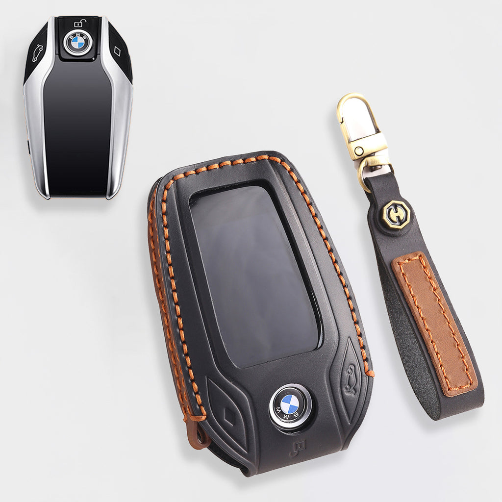 Genuine Leather Key Fob Cover for BMW 1 3 4 5 7 Series X1 X3 X4 X5 X6 X7 330i 530i 540i 730i Smart Key Case Holder Accessories