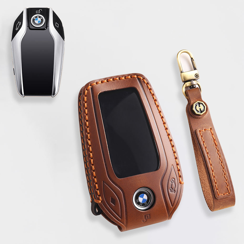 Genuine Leather Key Fob Cover for BMW 1 3 4 5 7 Series X1 X3 X4 X5 X6 X7 330i 530i 540i 730i Smart Key Case Holder Accessories