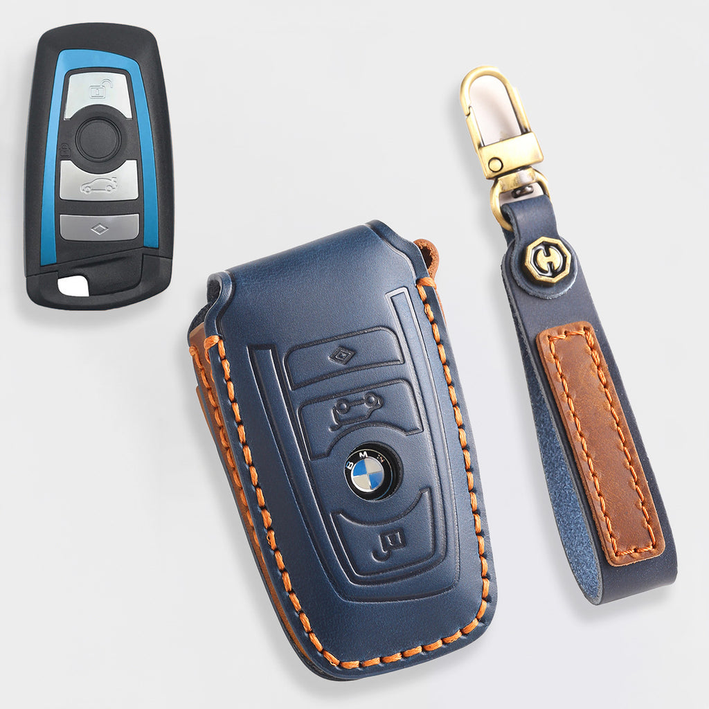 Genuine Leather Key Fob Cover for BMW 1 3 4 5 7 Series X1 X3 X4 X5 X6 X7 330i 530i 540i 730i Smart Key Case Holder Accessories