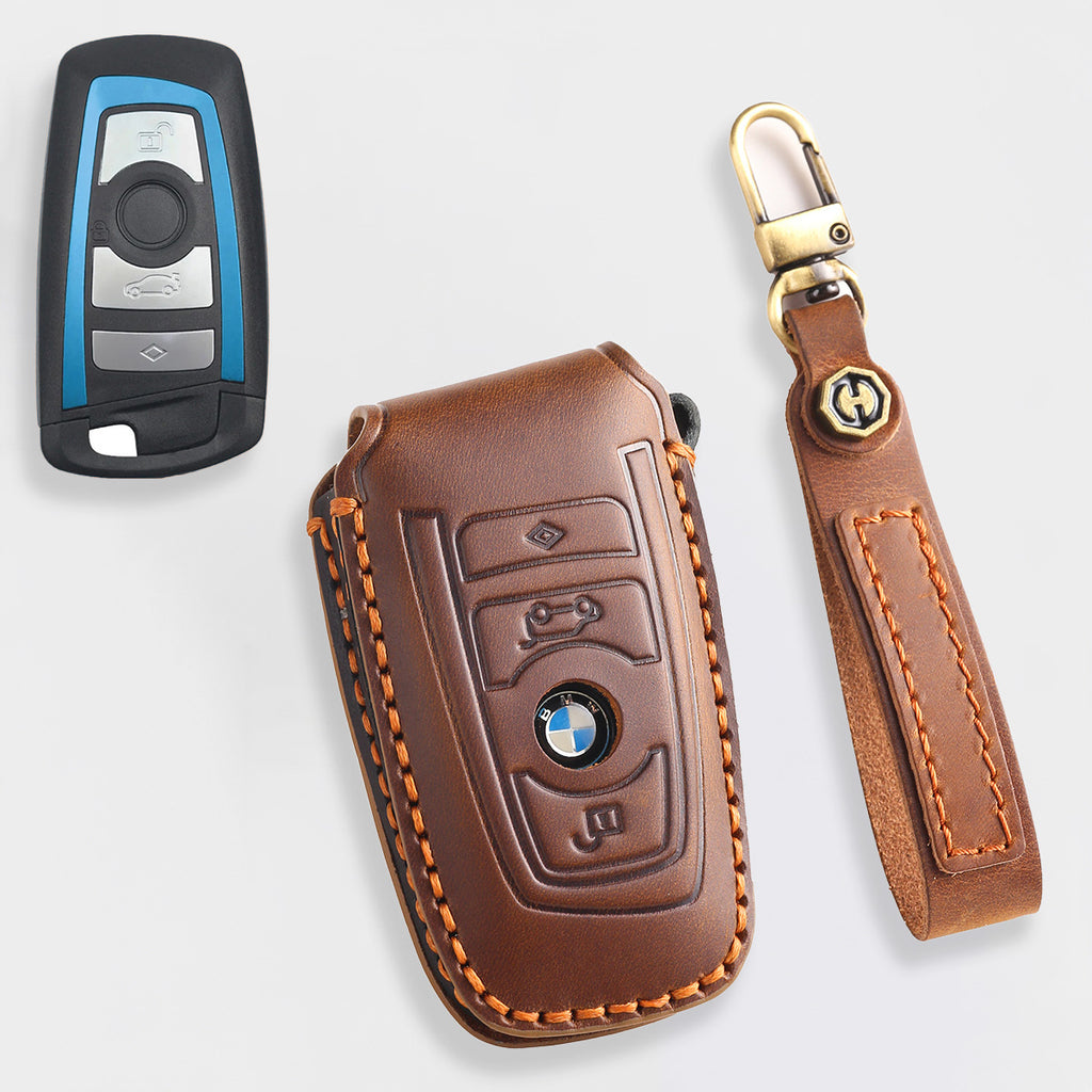 Genuine Leather Key Fob Cover for BMW 1 3 4 5 7 Series X1 X3 X4 X5 X6 X7 330i 530i 540i 730i Smart Key Case Holder Accessories
