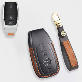 Genuine Leather Key Fob Cover for Mercedes-Benz C-Class, G-Class, E-Class, GLK, R350, GL, and GLC Models