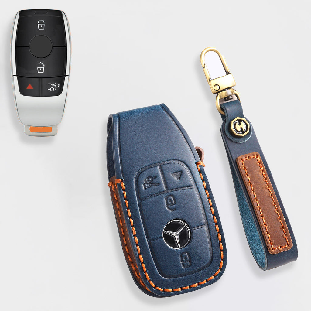 Genuine Leather Key Fob Cover for Mercedes-Benz C-Class, G-Class, E-Class, GLK, R350, GL, and GLC Models