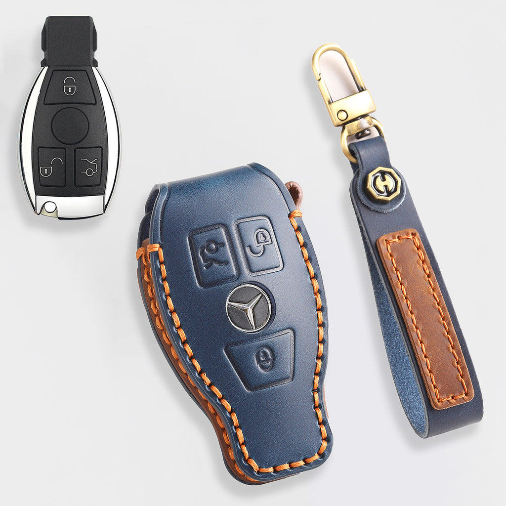 Genuine Leather Key Fob Cover for Mercedes-Benz C-Class, G-Class, E-Class, GLK, R350, GL, and GLC Models