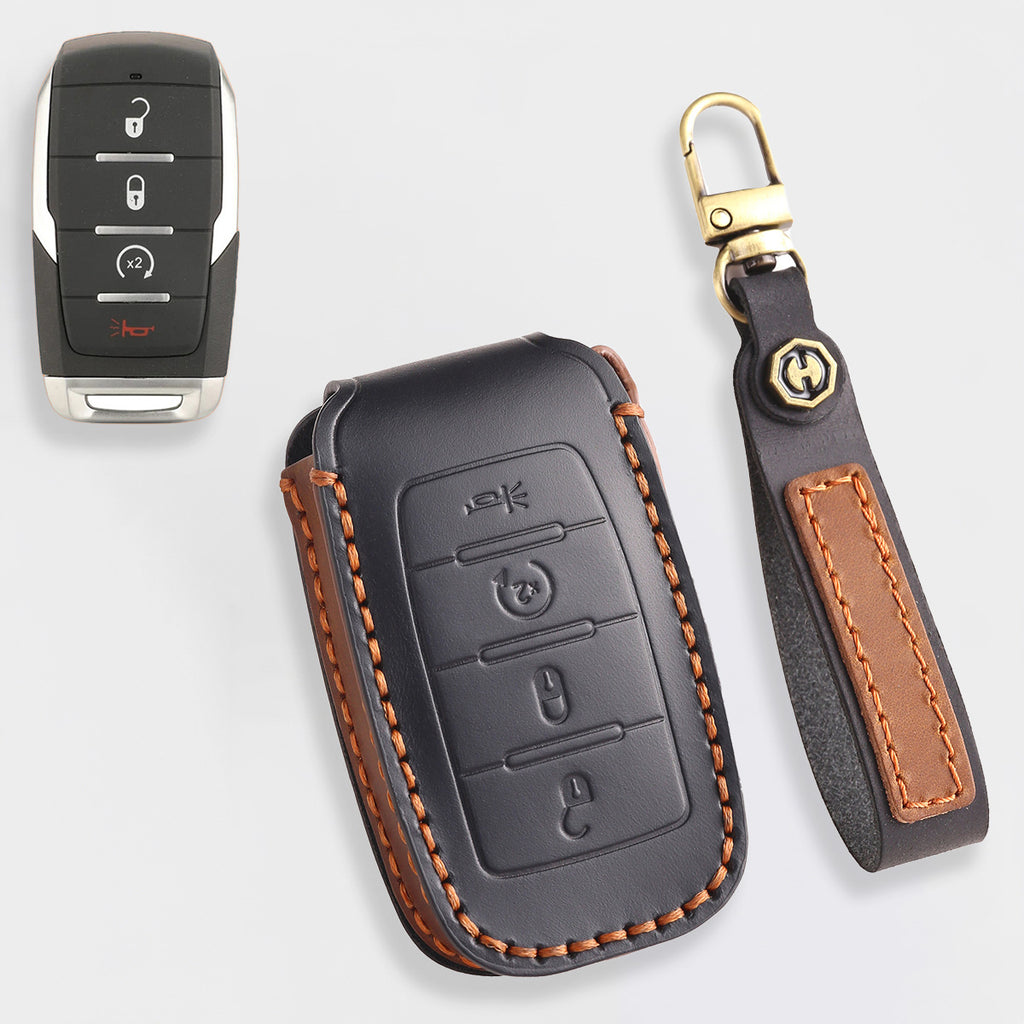 Genuine Leather Key Cover for Dodge RAM 1500, 2500, 3500, 4500, 5500 (2019-2025) - 4/5/6 Button Protective Case