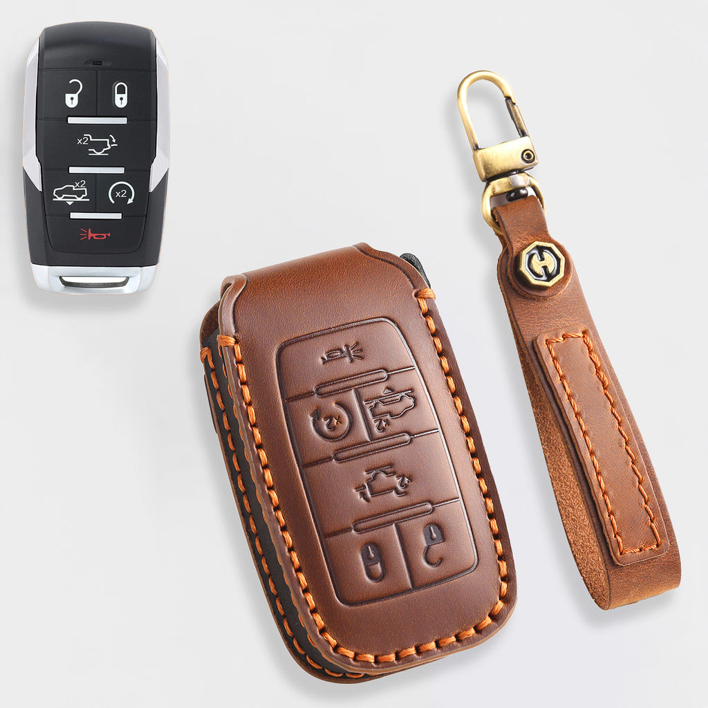 Genuine Leather Key Cover for Dodge RAM 1500, 2500, 3500, 4500, 5500 (2019-2025) - 4/5/6 Button Protective Case