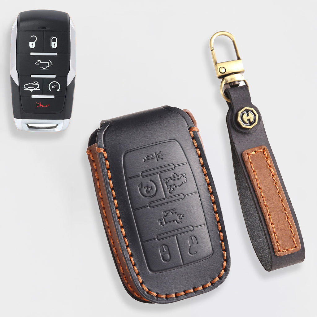 Genuine Leather Key Cover for Dodge RAM 1500, 2500, 3500, 4500, 5500 (2019-2025) - 4/5/6 Button Protective Case