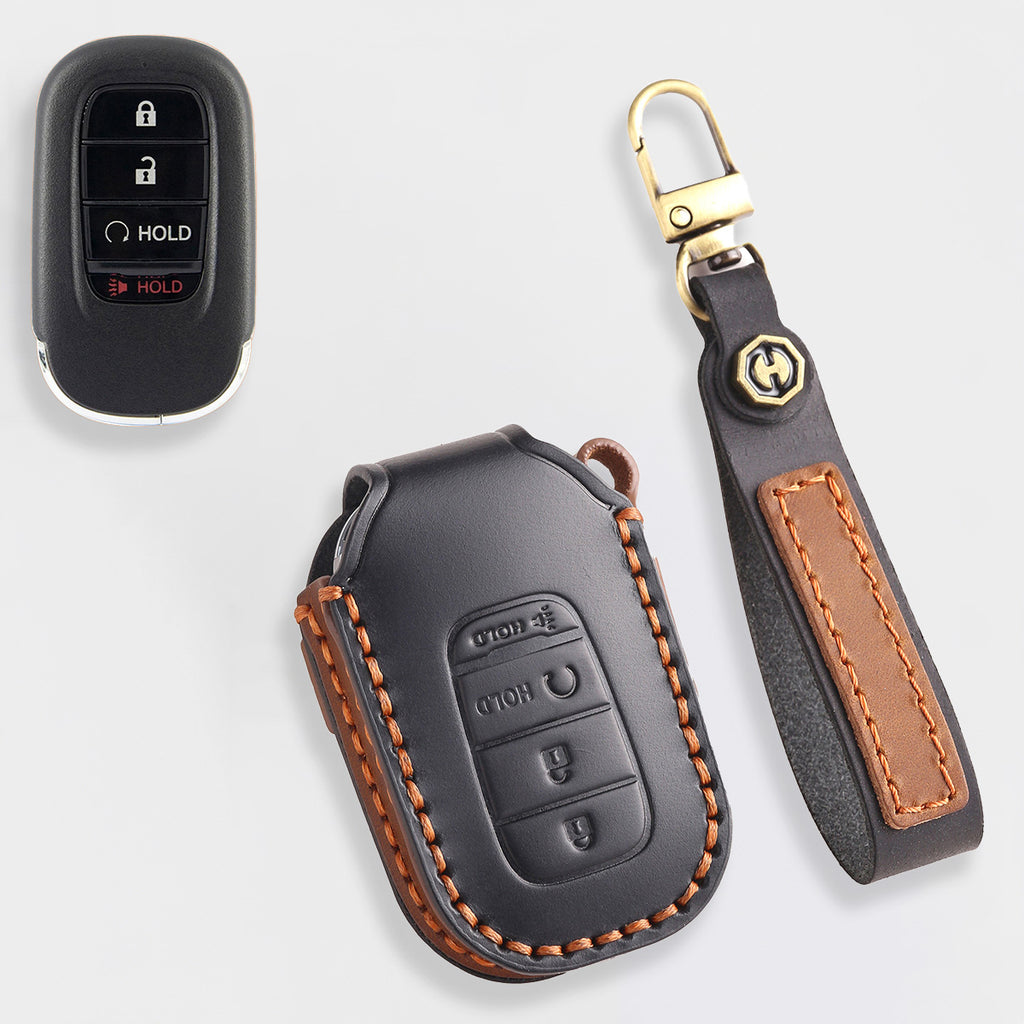 Genuine Leather Key Cover for Honda Civic, Accord, CR-V, Pilot, HR-V - 2 to 7 Button Case / Fits Odyssey, Passport, Insight