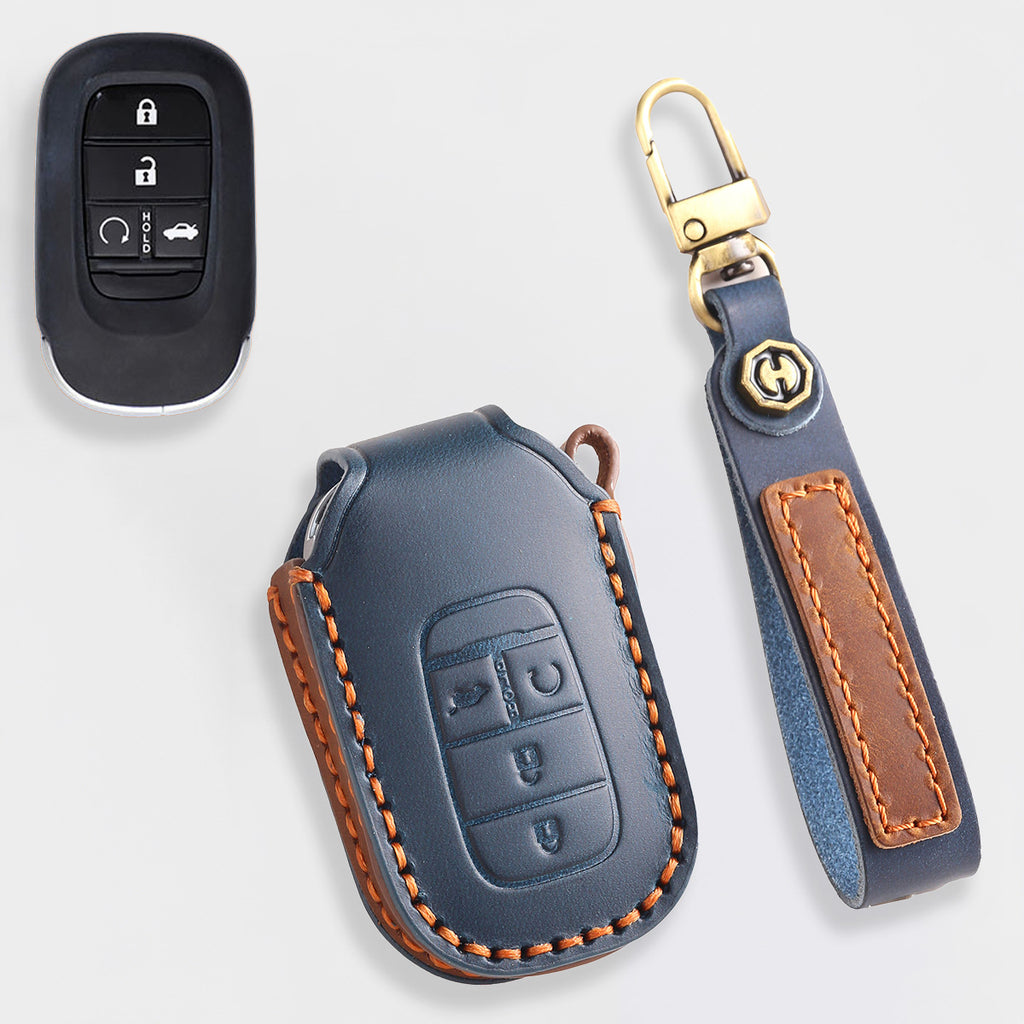 Genuine Leather Key Cover for Honda Civic, Accord, CR-V, Pilot, HR-V - 2 to 7 Button Case / Fits Odyssey, Passport, Insight