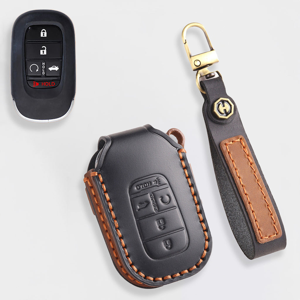Genuine Leather Key Cover for Honda Civic, Accord, CR-V, Pilot, HR-V - 2 to 7 Button Case / Fits Odyssey, Passport, Insight