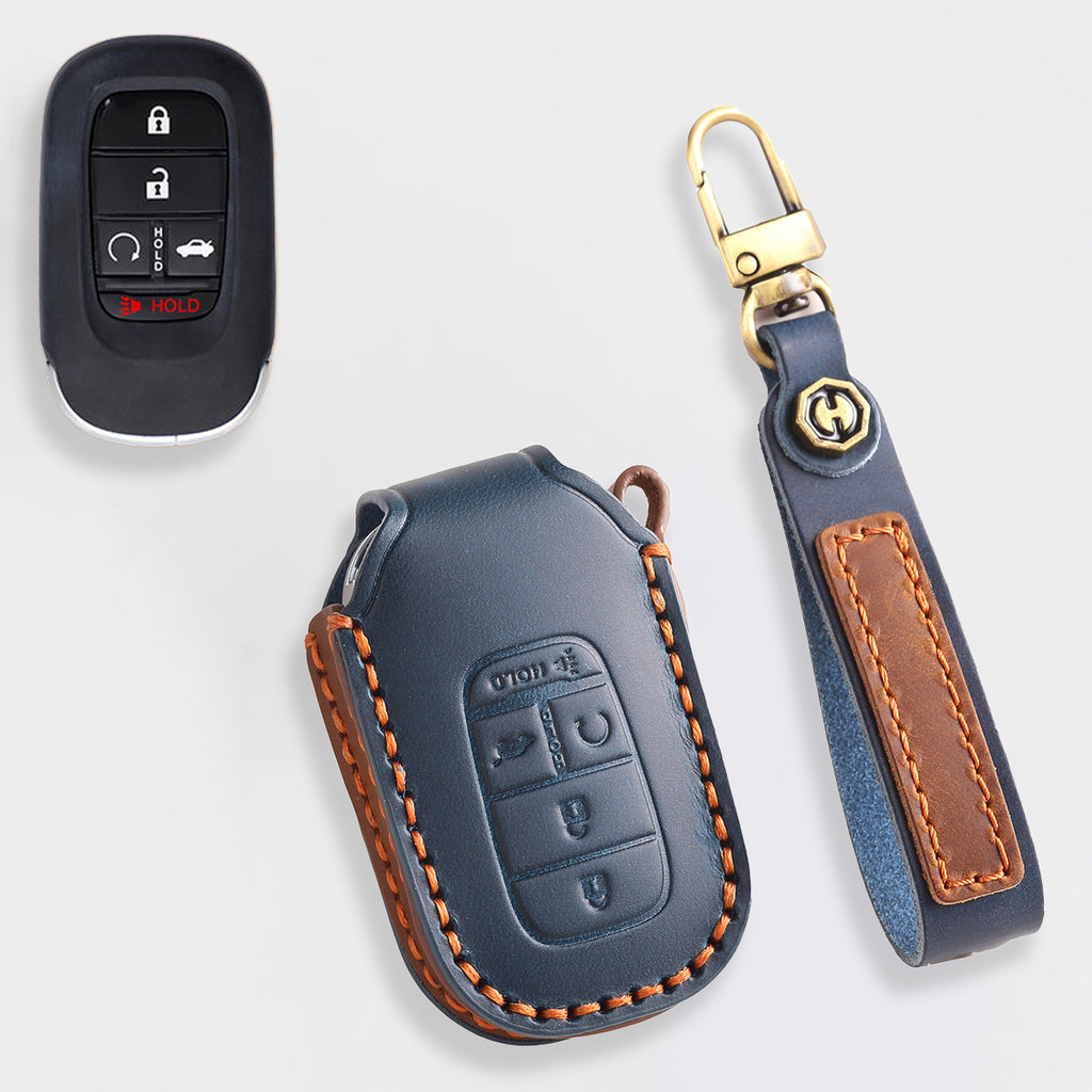 Genuine Leather Key Cover for Honda Civic, Accord, CR-V, Pilot, HR-V - 2 to 7 Button Case / Fits Odyssey, Passport, Insight