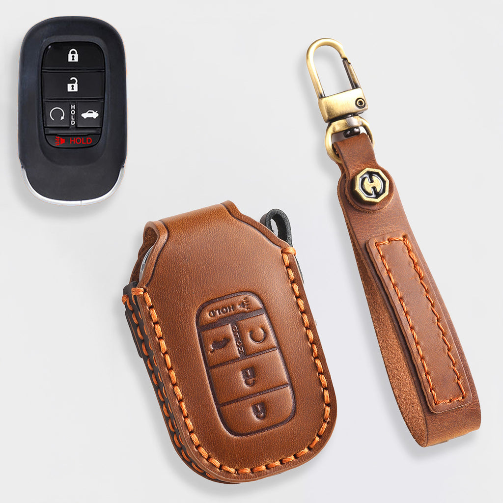 Genuine Leather Key Cover for Honda Civic, Accord, CR-V, Pilot, HR-V - 2 to 7 Button Case / Fits Odyssey, Passport, Insight