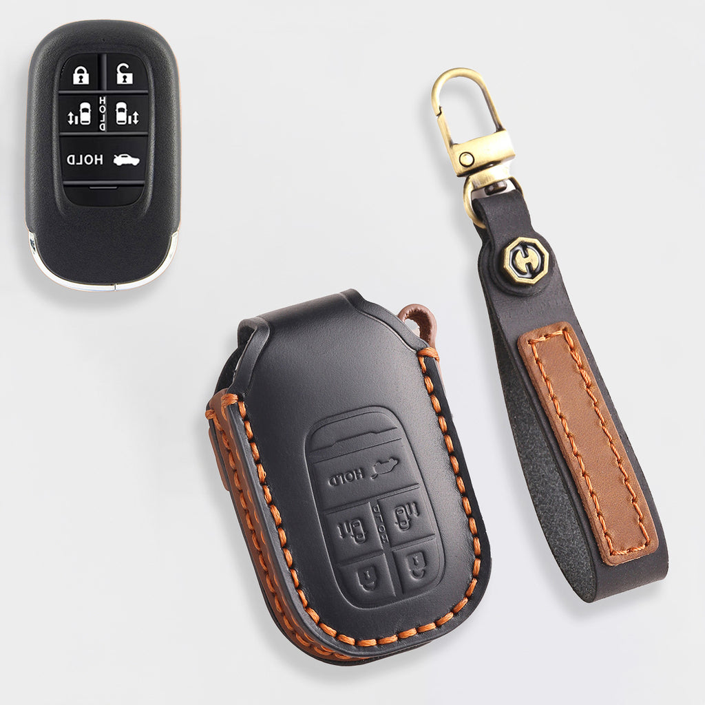 Genuine Leather Key Cover for Honda Civic, Accord, CR-V, Pilot, HR-V - 2 to 7 Button Case / Fits Odyssey, Passport, Insight