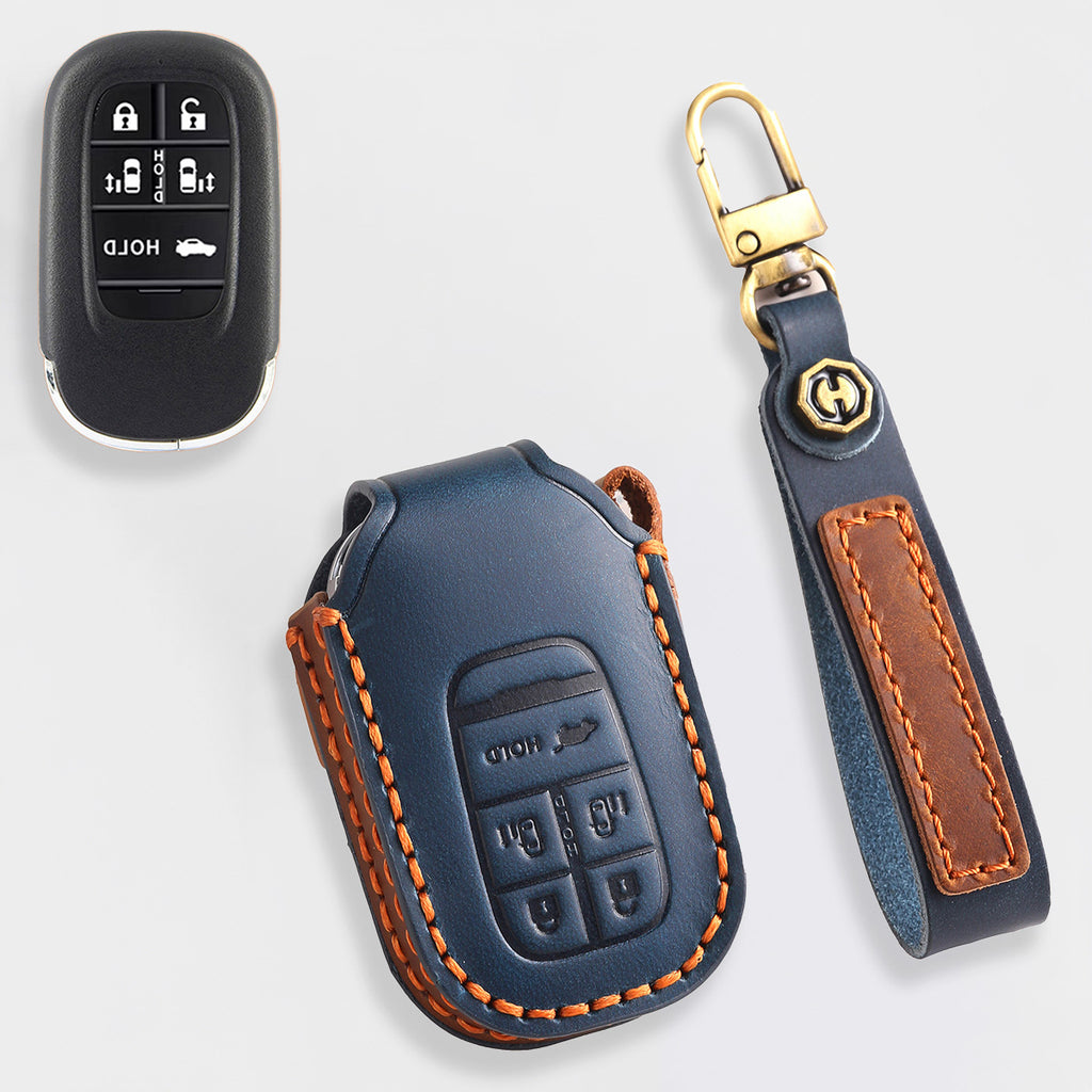 Genuine Leather Key Cover for Honda Civic, Accord, CR-V, Pilot, HR-V - 2 to 7 Button Case / Fits Odyssey, Passport, Insight