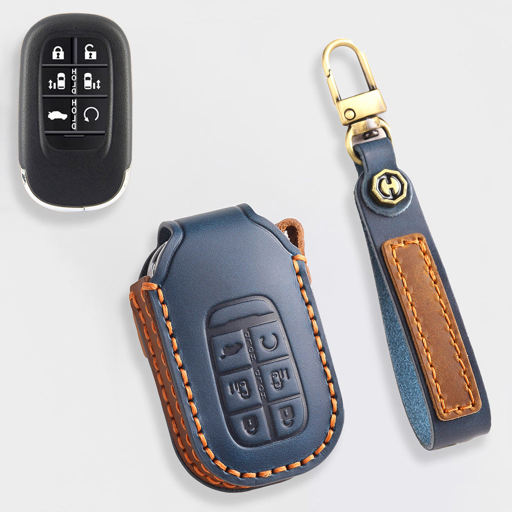 Genuine Leather Key Cover for Honda Civic, Accord, CR-V, Pilot, HR-V - 2 to 7 Button Case / Fits Odyssey, Passport, Insight