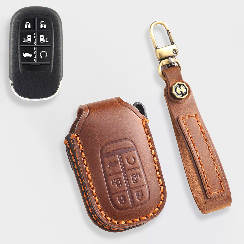 Genuine Leather Key Cover for Honda Civic, Accord, CR-V, Pilot, HR-V - 2 to 7 Button Case / Fits Odyssey, Passport, Insight