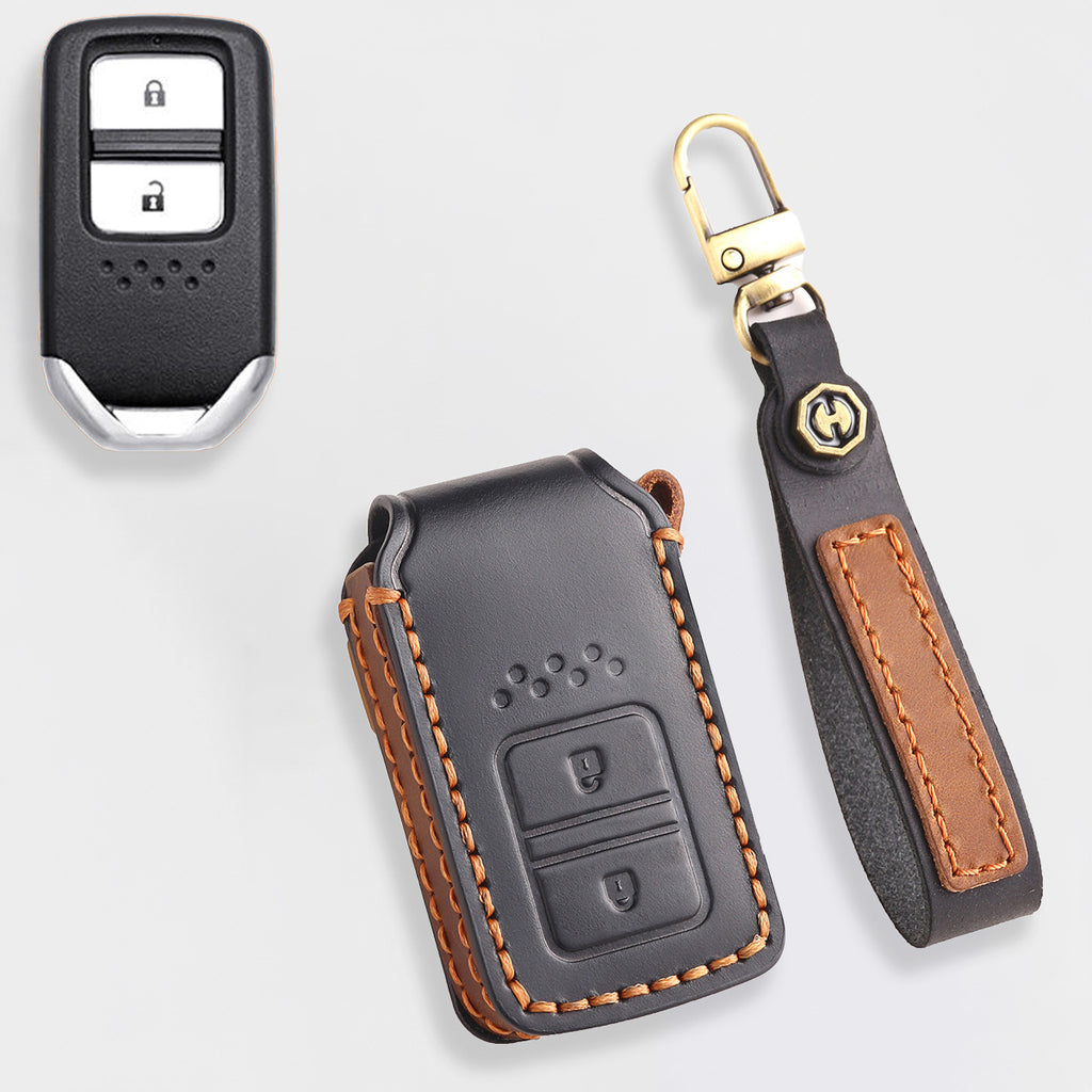 Genuine Leather Key Cover for Honda Civic, Accord, CR-V, Pilot, HR-V - 2 to 7 Button Case / Fits Odyssey, Passport, Insight