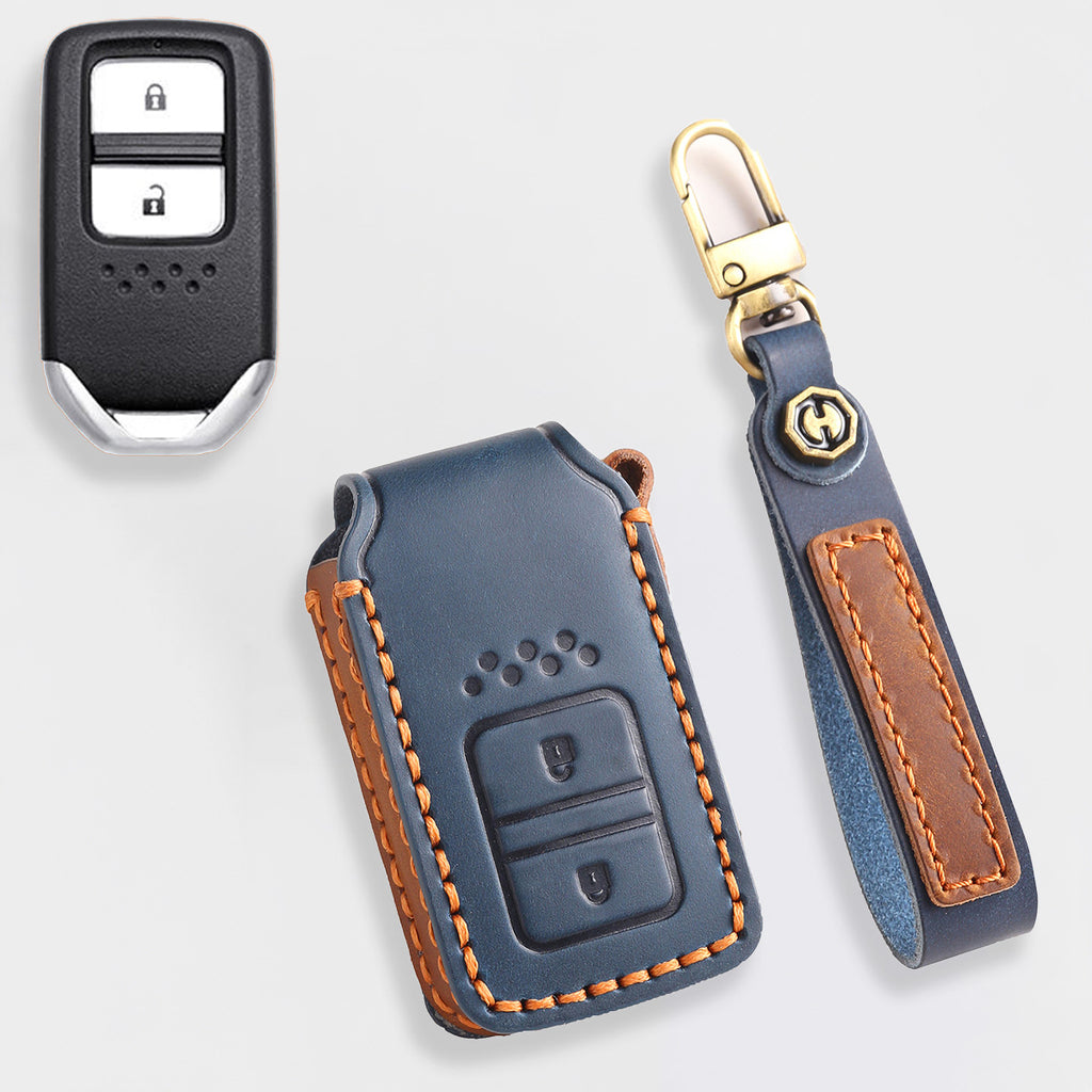 Genuine Leather Key Cover for Honda Civic, Accord, CR-V, Pilot, HR-V - 2 to 7 Button Case / Fits Odyssey, Passport, Insight