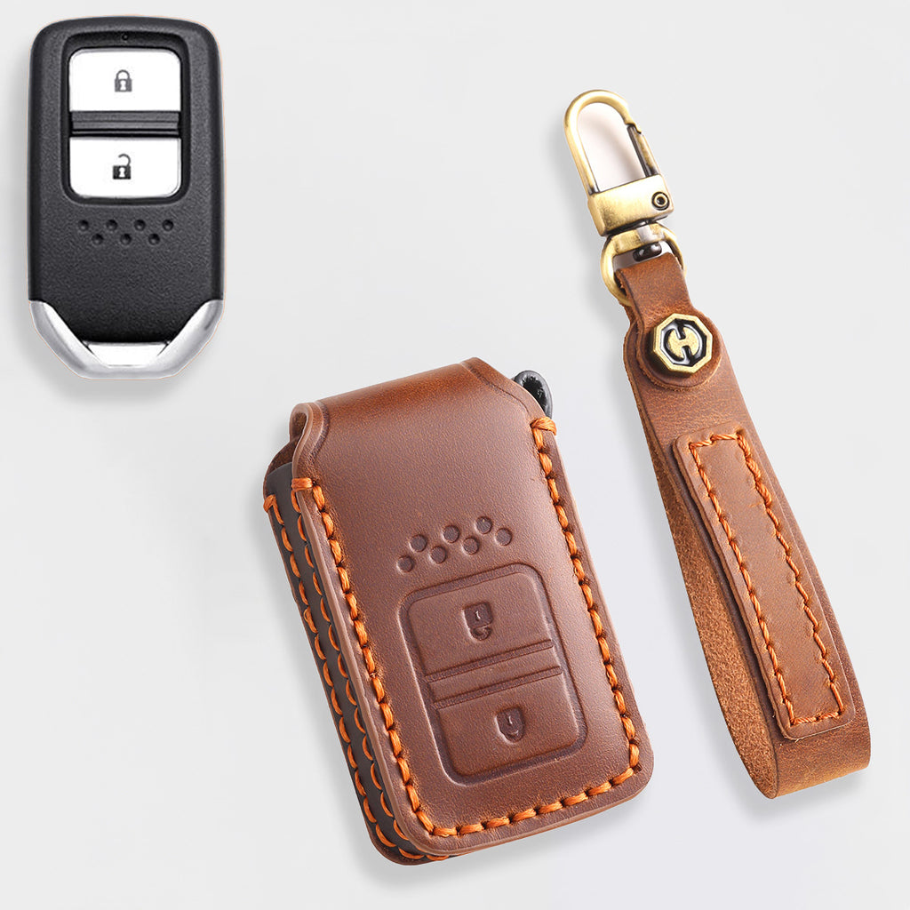 Genuine Leather Key Cover for Honda Civic, Accord, CR-V, Pilot, HR-V - 2 to 7 Button Case / Fits Odyssey, Passport, Insight