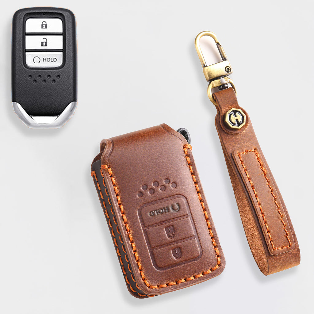 Genuine Leather Key Cover for Honda Civic, Accord, CR-V, Pilot, HR-V - 2 to 7 Button Case / Fits Odyssey, Passport, Insight