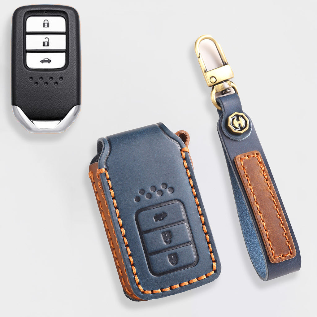 Genuine Leather Key Cover for Honda Civic, Accord, CR-V, Pilot, HR-V - 2 to 7 Button Case / Fits Odyssey, Passport, Insight