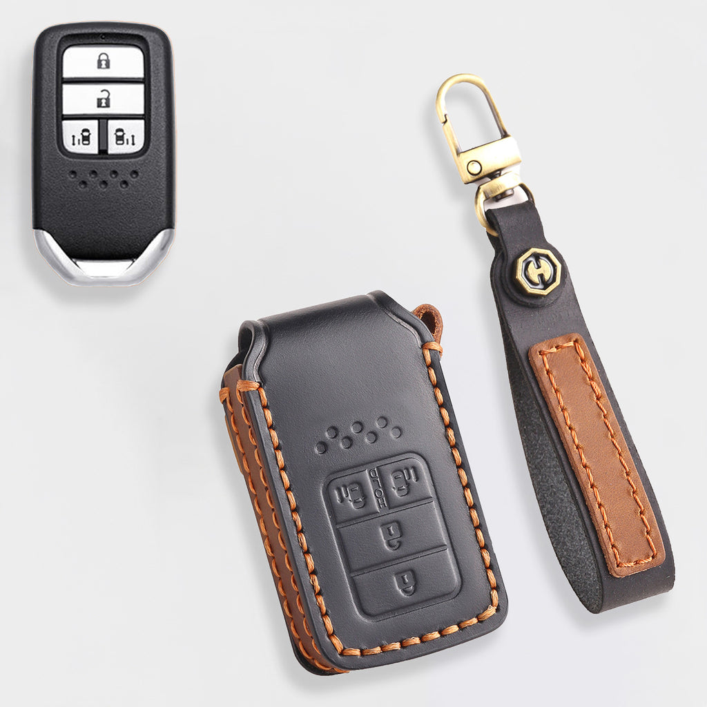 Genuine Leather Key Cover for Honda Civic, Accord, CR-V, Pilot, HR-V - 2 to 7 Button Case / Fits Odyssey, Passport, Insight