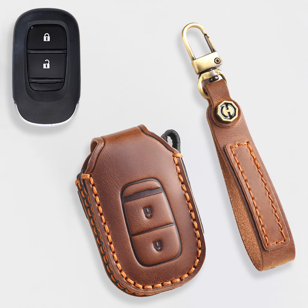 Genuine Leather Key Cover for Honda Civic, Accord, CR-V, Pilot, HR-V - 2 to 7 Button Case / Fits Odyssey, Passport, Insight
