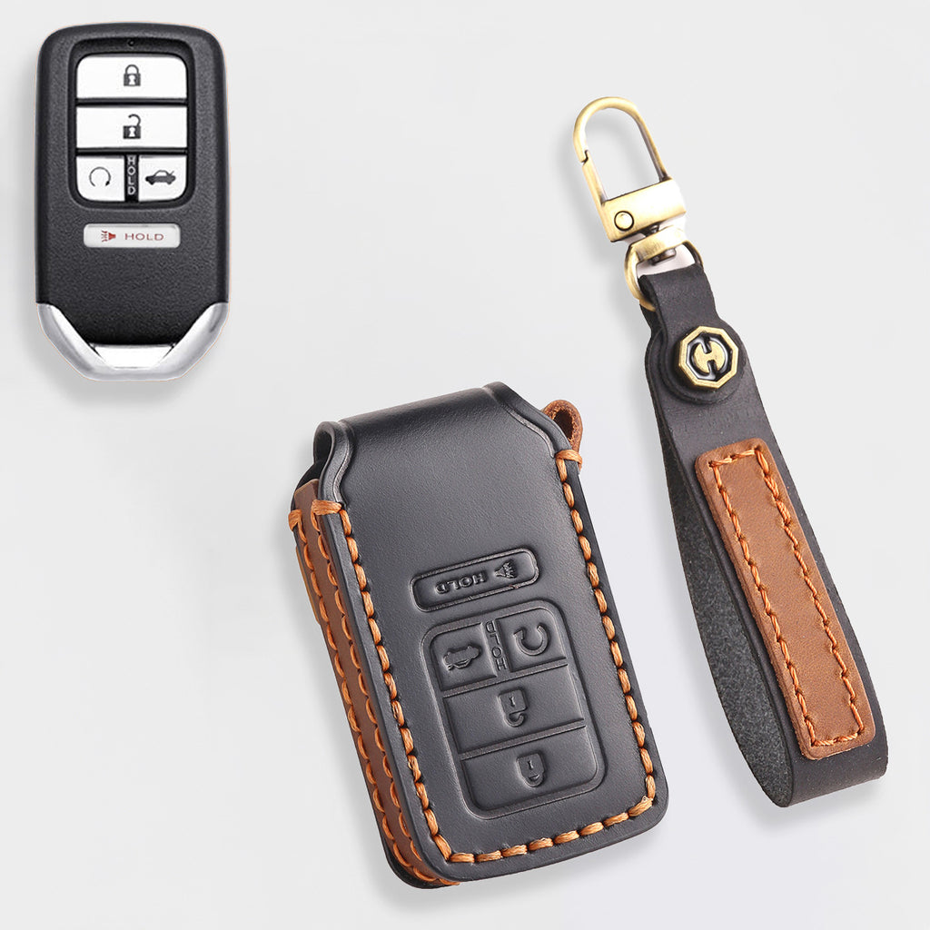Genuine Leather Key Cover for Honda Civic, Accord, CR-V, Pilot, HR-V - 2 to 7 Button Case / Fits Odyssey, Passport, Insight