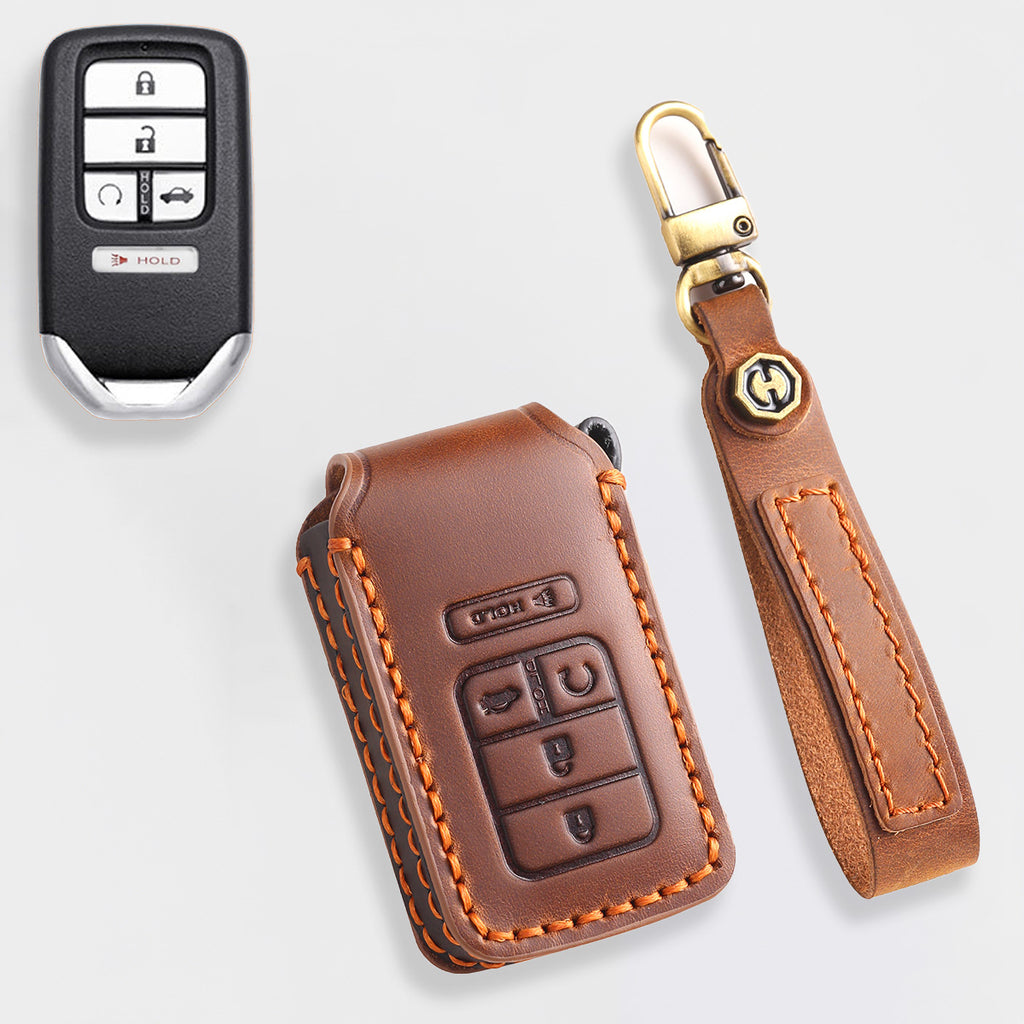 Genuine Leather Key Cover for Honda Civic, Accord, CR-V, Pilot, HR-V - 2 to 7 Button Case / Fits Odyssey, Passport, Insight