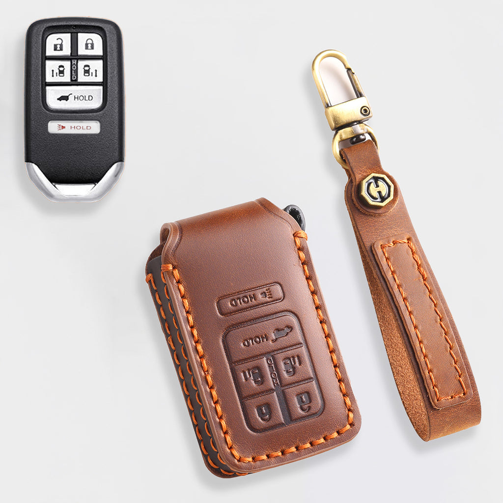 Genuine Leather Key Cover for Honda Civic, Accord, CR-V, Pilot, HR-V - 2 to 7 Button Case / Fits Odyssey, Passport, Insight
